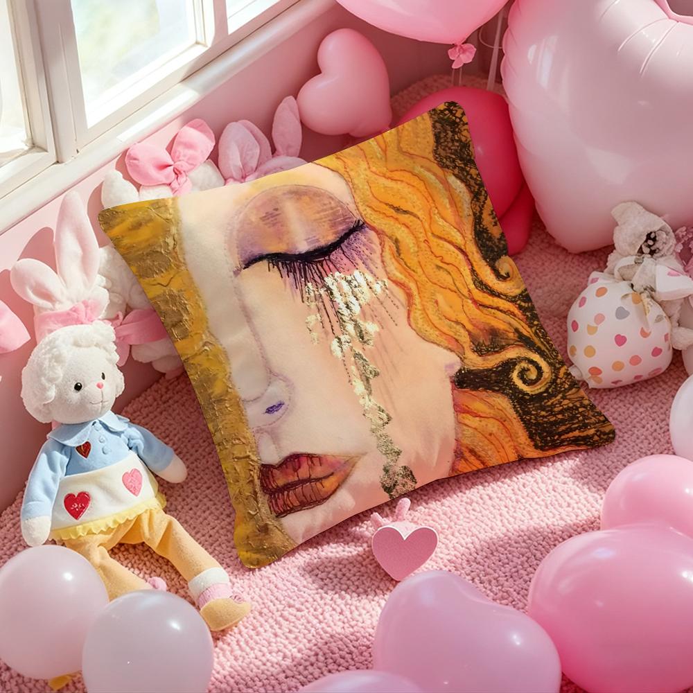 Gustav Klimt Oil Painting Cushion Cover Pattern Printed Pillowcase for Living Room Sofa Cushion Cover & Bedroom Decor