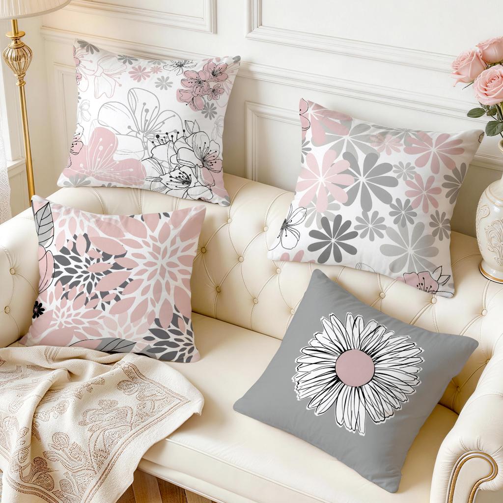 Pc Pink Gray Fresh Floral Pattern Singlesided Printed Pillowcase Cushion Coversuitable For Living Roombedroomcar Decoration