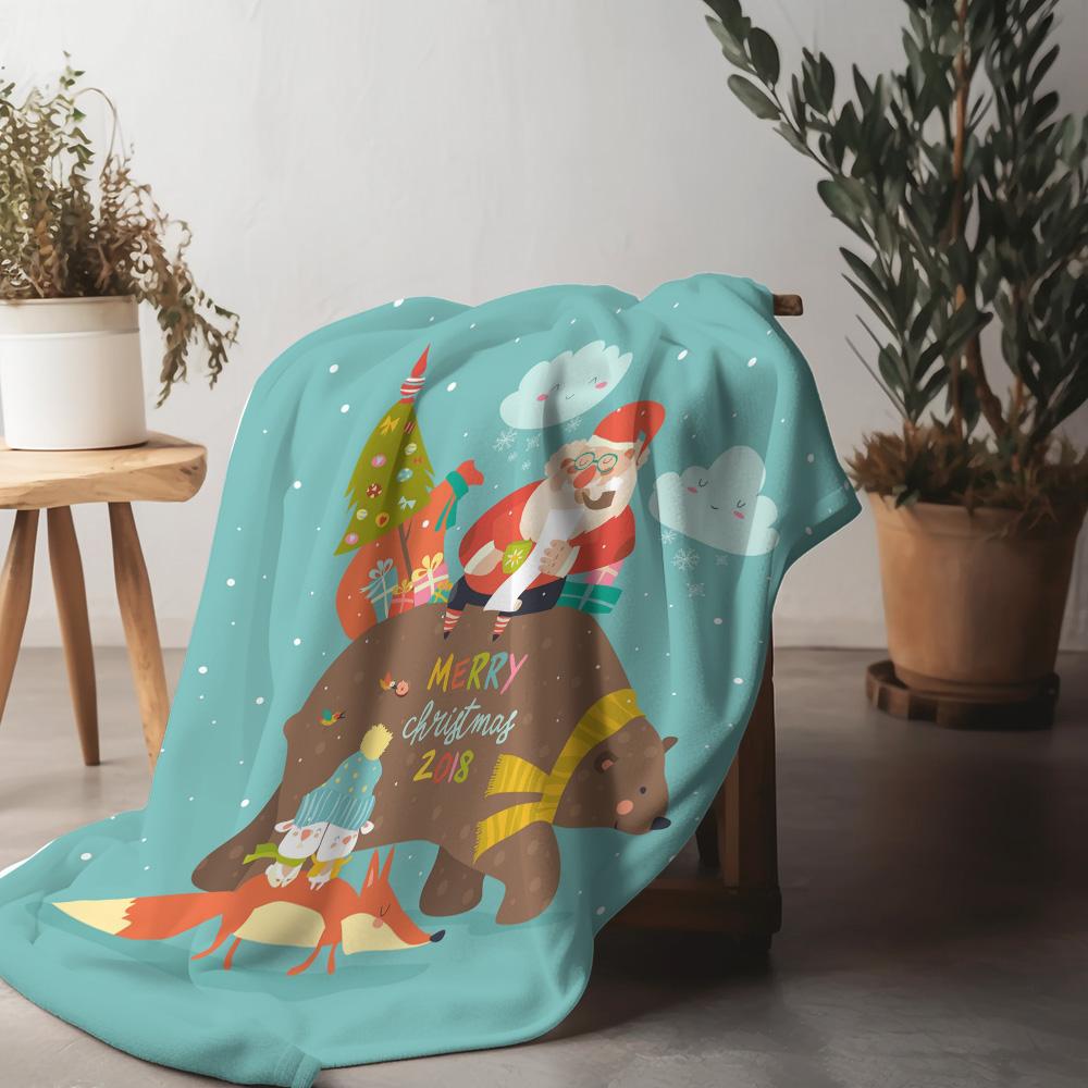 

Cozy Christmas Throw Blanket Cute Reindeer Santa Claus Holiday Flannel Bedspread Home Decor Gift Festive Winter Warm Soft Plush 75x90cm
