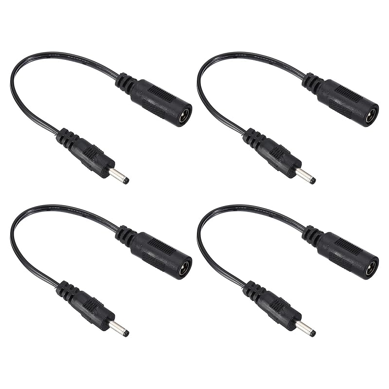 

PATIKIL 0.6 feet DC 5.5x2.1mm female - 3.0x1.1mm male power cable 4 pieces wire adapter connector charging cord light fan speaker for table lamp black