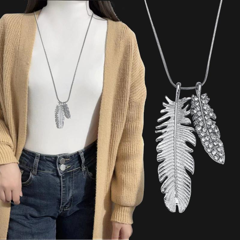 Dichiarazione Foglie Piuma A Forma Di Collane Lunghe Per Le Donne Collana Choker Di Cristallo Pendenti Catena Di Maglioni Alla Moda Gioielli Con Ciondoli Regali