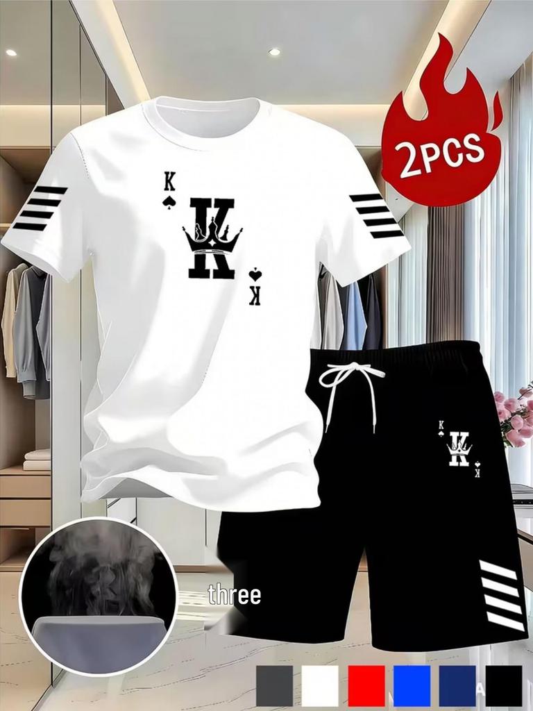 Herren Sommer Netz Poker Karten Druck T-Shirt & Shorts Set