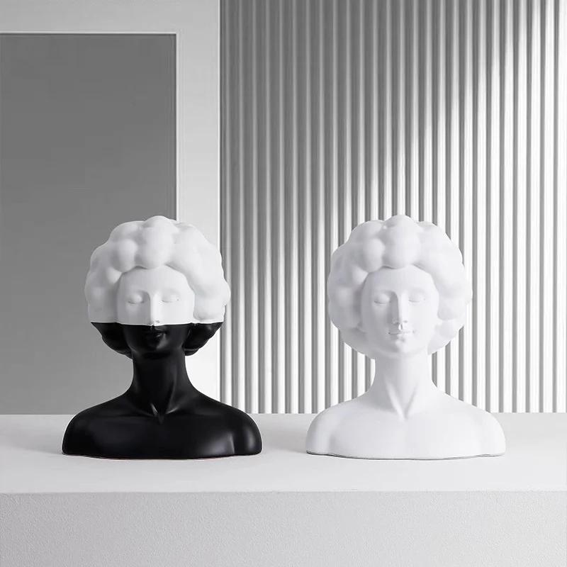 Resin Handicraft Artificial Figure Sculpture Black and White Figurines Abstract Portrait Home Decoration Accessories