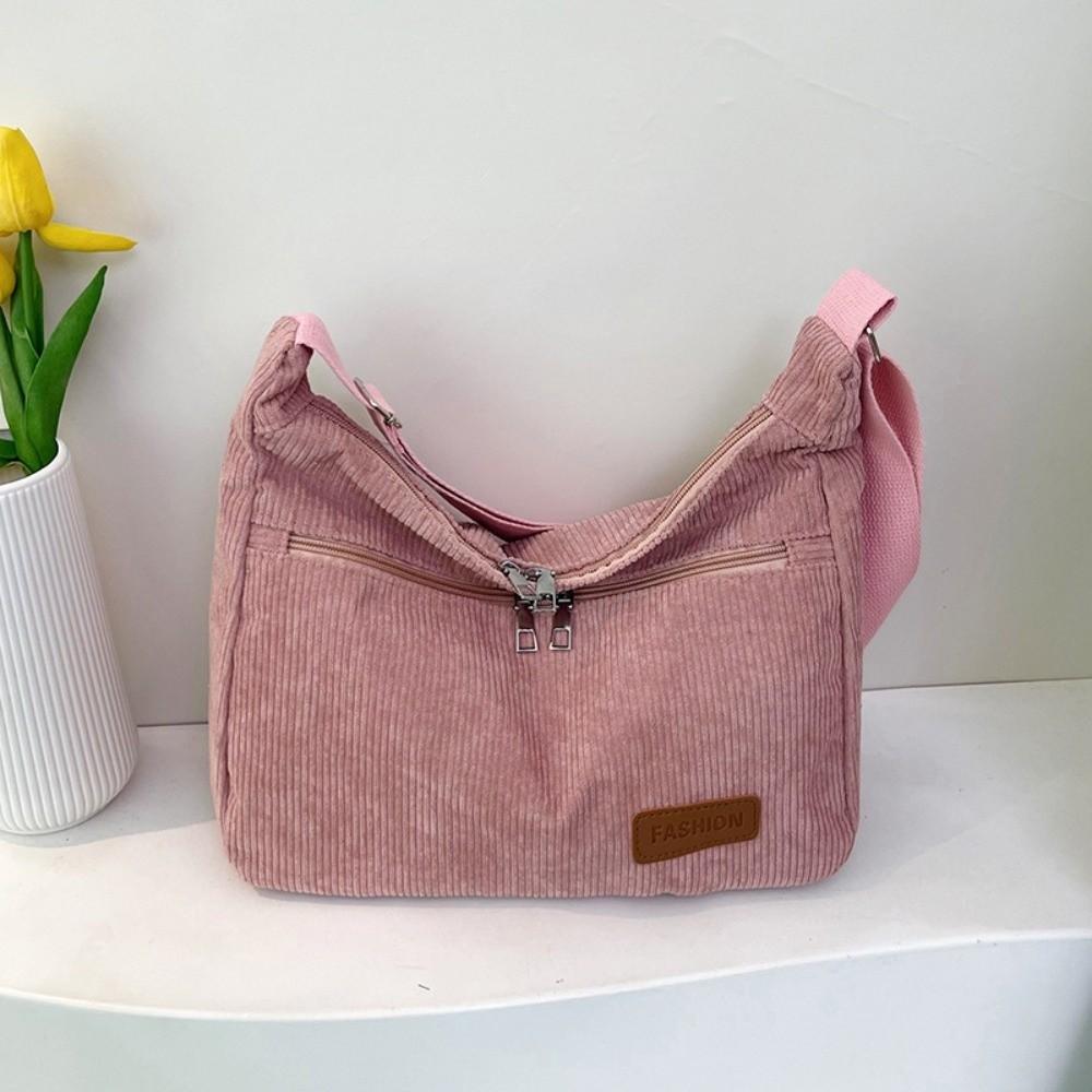 New Large Capacity Corduroy Tote Bag Multi-pocket Adjustable Strap Shoulder Bag Solid Color Crossbody Bag Travel Use