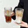 High Value Simple Juice Coffee Cup Vertical Stripe Glass Water Cup Large Capacity Stacked Cup With Lid Straw
