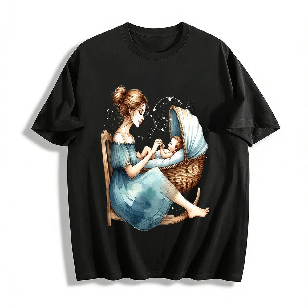 Gentle Mother And Cradle Baby Print Casual Parent-Child Top Pure cotton T-shirt XXS