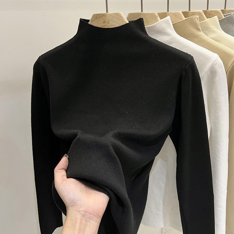 

Новый однотонный базовый свитер женский осенне-зимний облегающий топ с длинным рукавом и полувысоким воротником вязаный свитер One Size чёрный