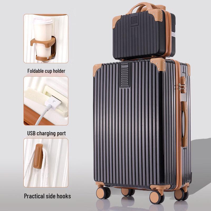 HANDUNYOU ABS Hard Shell Luggage with Aluminum Frame & USB Cup Holder 22 inch
