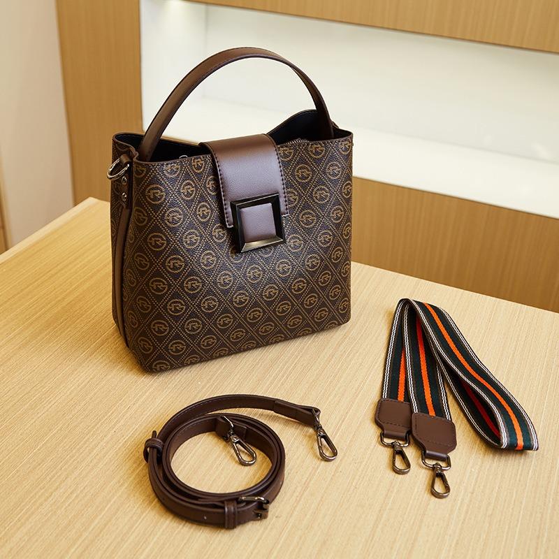 New simple and fashionable printed handbag popular commuter versatile women's bag large-capacity high-end bucket bag