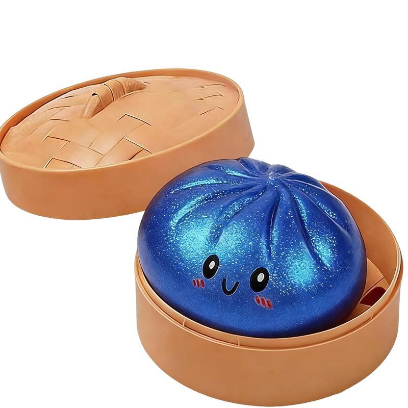 Glitter Dumplings Stress Relief Toy Cute Steamed Bun Squishy Toy with Steamer Box Fidget Toy Soft Slow Resilience Stress Relief Sensory Squeeze Toy