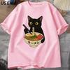 RaUnisex Noodle Black Cat T Shirt Foodie Lover Meme Top Cool T Shirt Casual Short Sleeve Round Neck Tshirt Streetwear Clothes