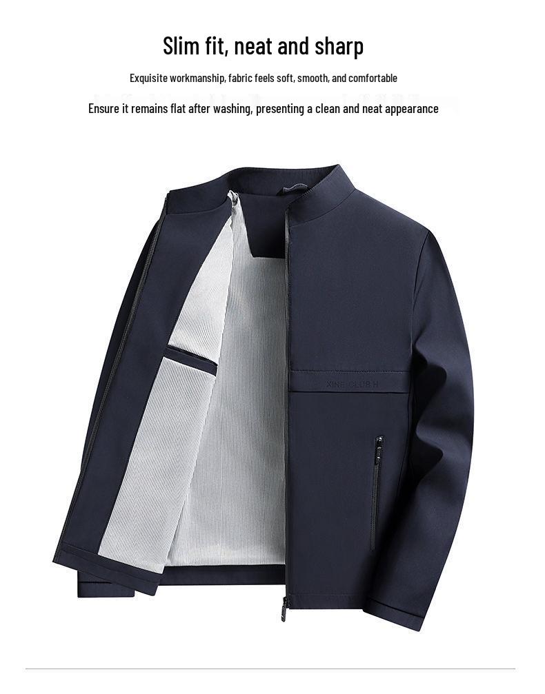 Spring Men's Stand-up Collar Jacket: Business Casual, Versatile, Middle-aged Commuting Style.