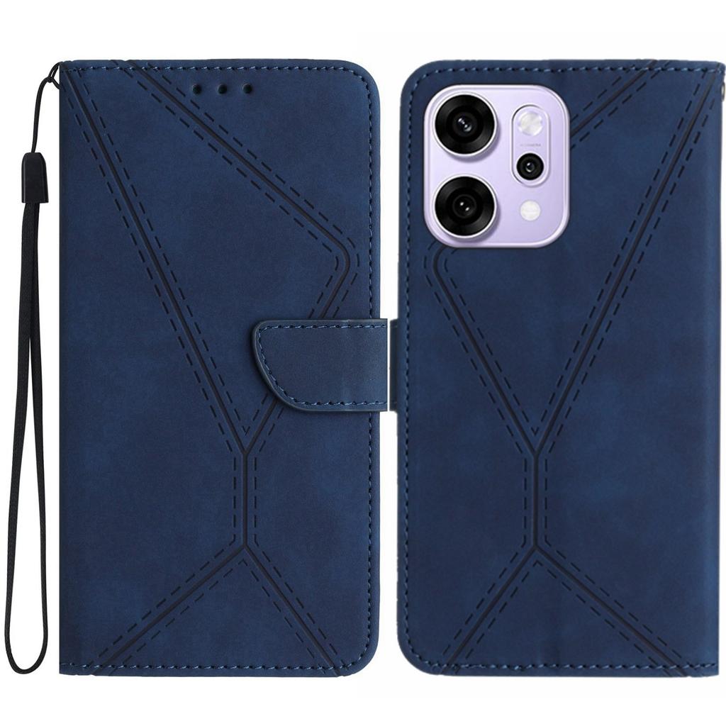 For Oppo Reno14 5G (Global) Case Skin Touch Lines Imprinted PU Leather Flip Phone Cover