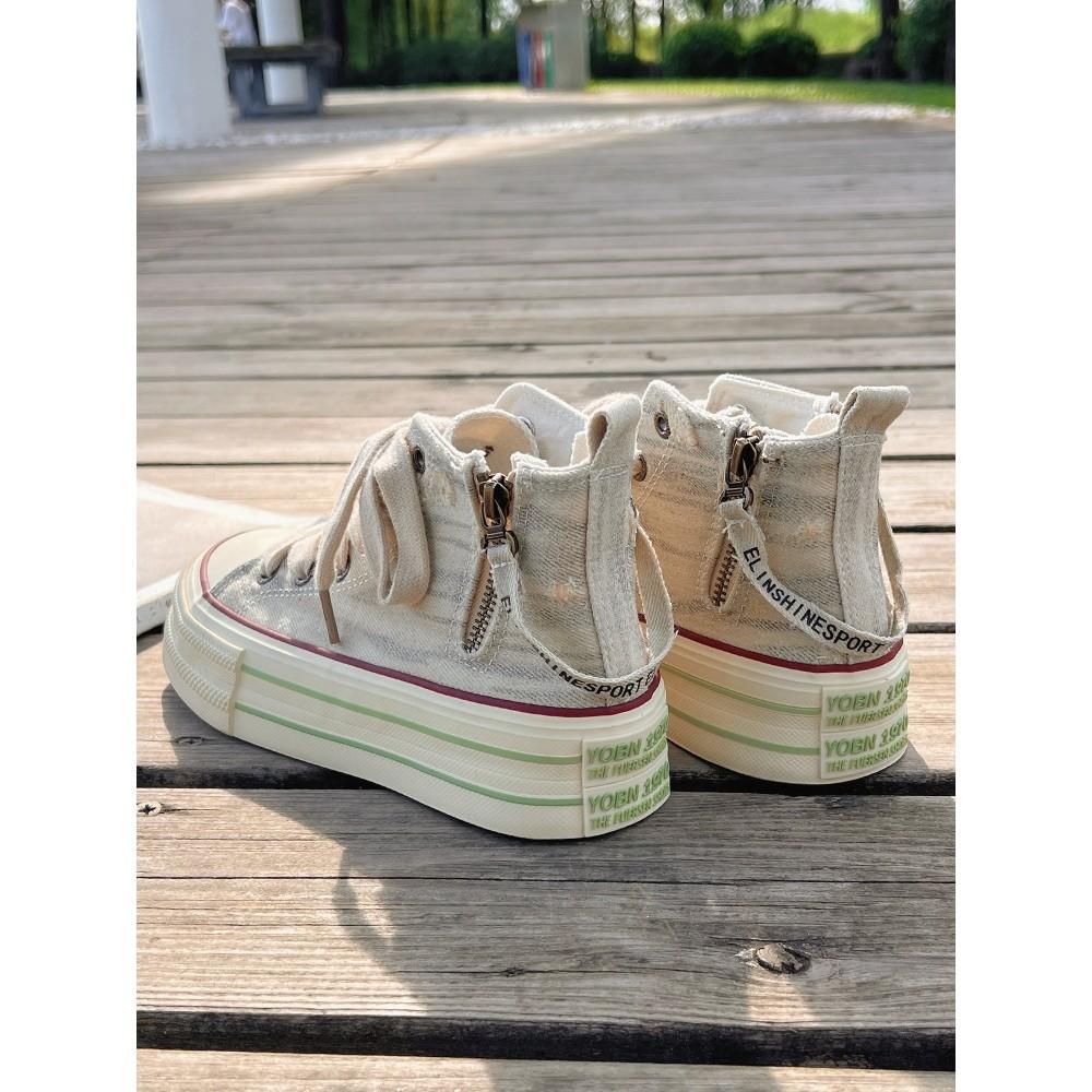 High-top canvas shoes women's spring and autumn thick baseplate shoes 2025 new students niche versatile chic shoes casual shoes