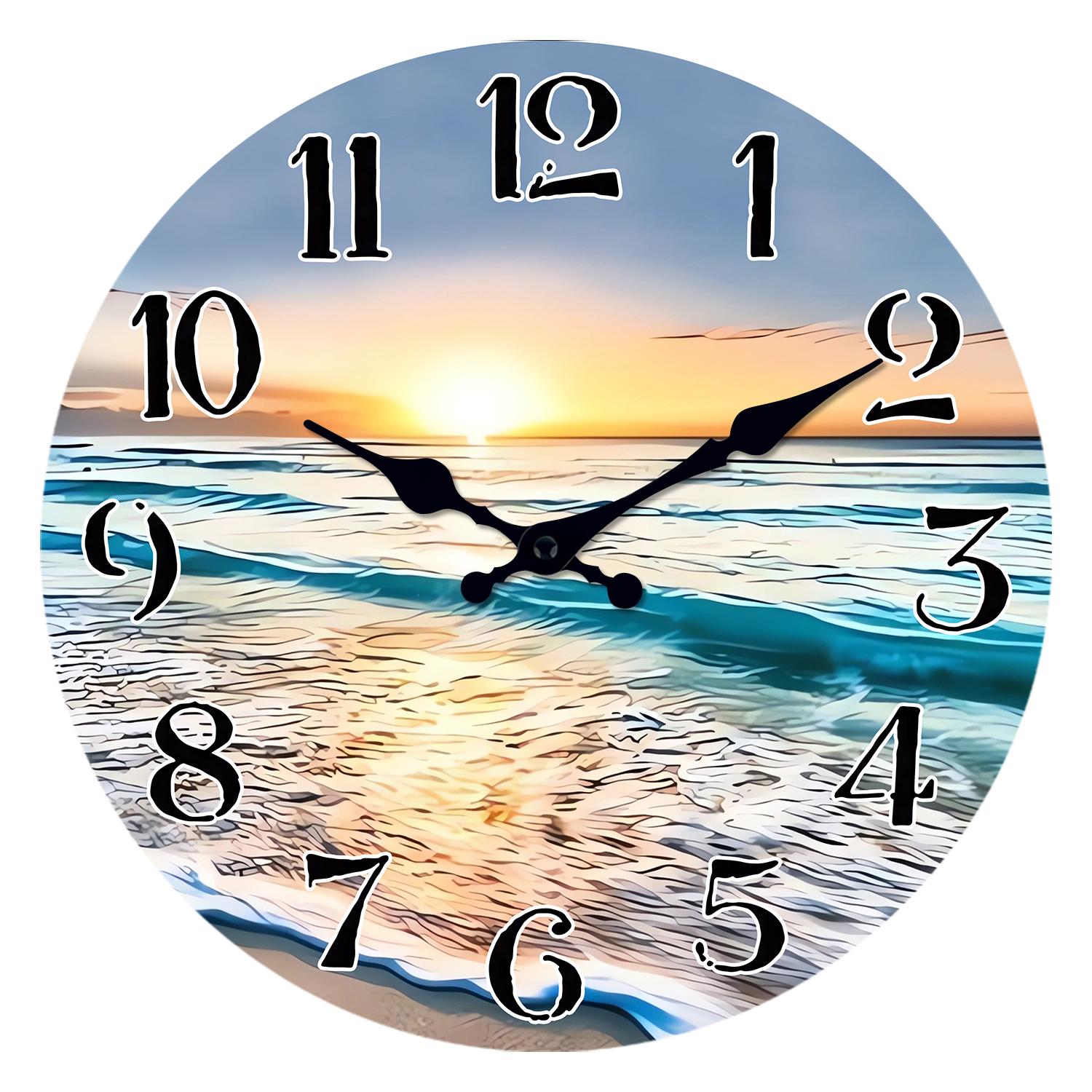 Up-to-date High-Quality Seaside High-Quality Sunset High-Quality Pattern High-Quality Wooden High-Quality Wall High-Quality Clock High-Quality (as the picture,10Inch)