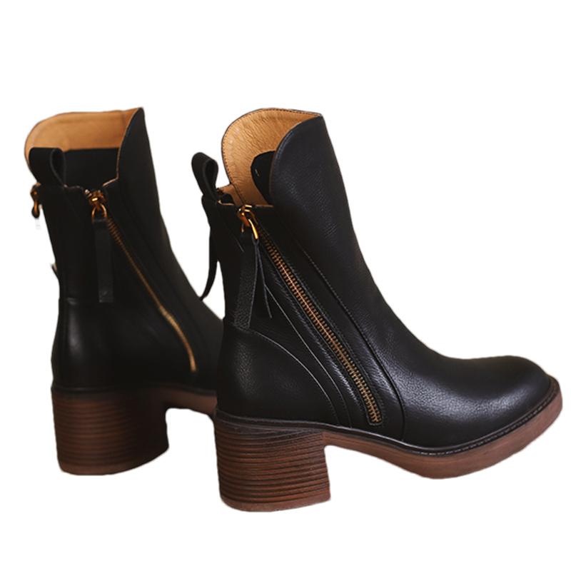Winter Chunky Women Ankle Boots Designer Zippers Mid Heels Shoes 2025 Trend Fad Classic Leather Pumps Motorcycle Botas De Mujer