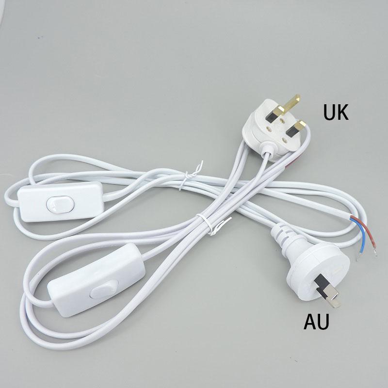 Kabel zasilający AC 220V 2-pinowy wtyczka UK AU 1,8m z wyłącznikiem, kabel zasilający, adapter, biały przewód do lampy LED