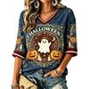 Women's Halloween Print V-Neck T-Shirt Casual Loose Fit Summer Top