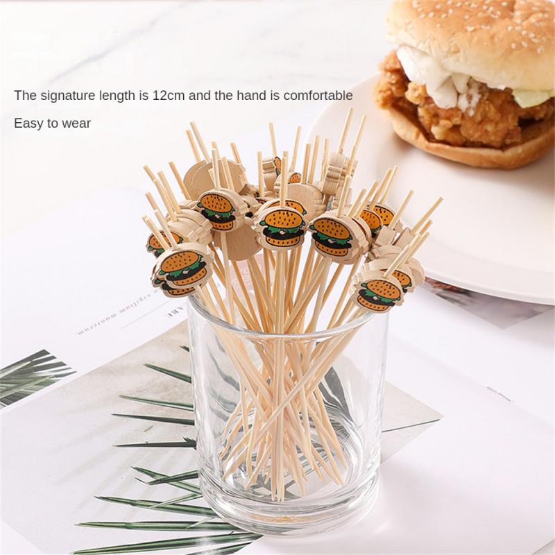 Hamburger Garnish Bamboo Stick Disposable Fruit Stick Snack Skewers Party Buffet Bamboo Food Picks Sandwich Decor