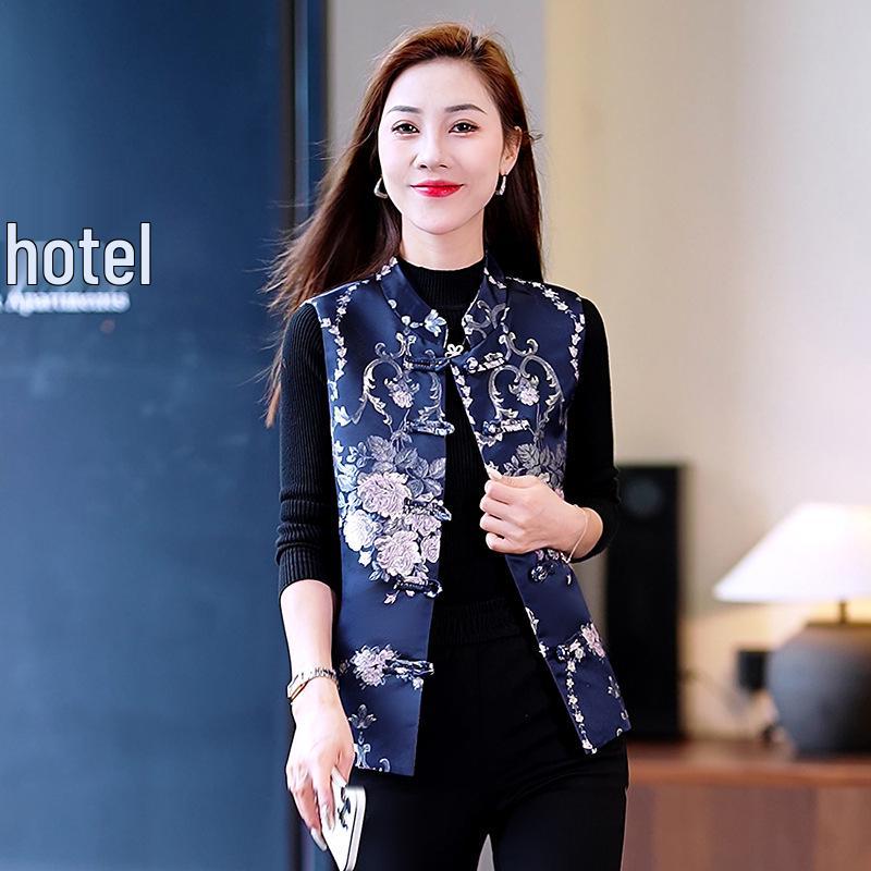 2025 Retro Chiński Styl Dopasowana Bezrękawnikowa Kamizelka - Damska Etniczna Codzienna Moda
