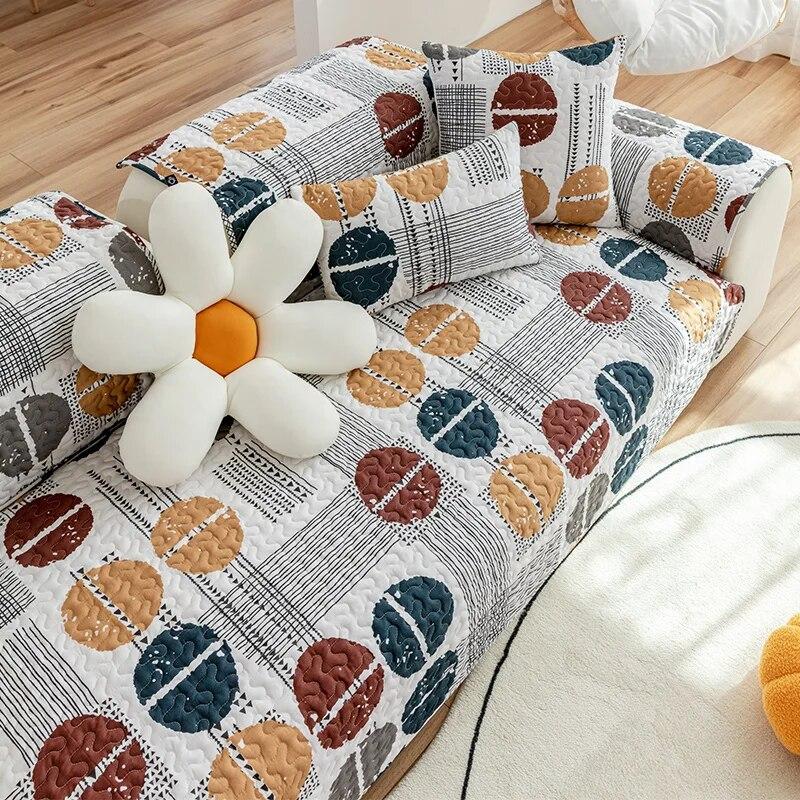 Four Season Universal Cartoon White Non-slip Sofa Covers for Living Room Cushion Couch Embroidery Soft Fabric