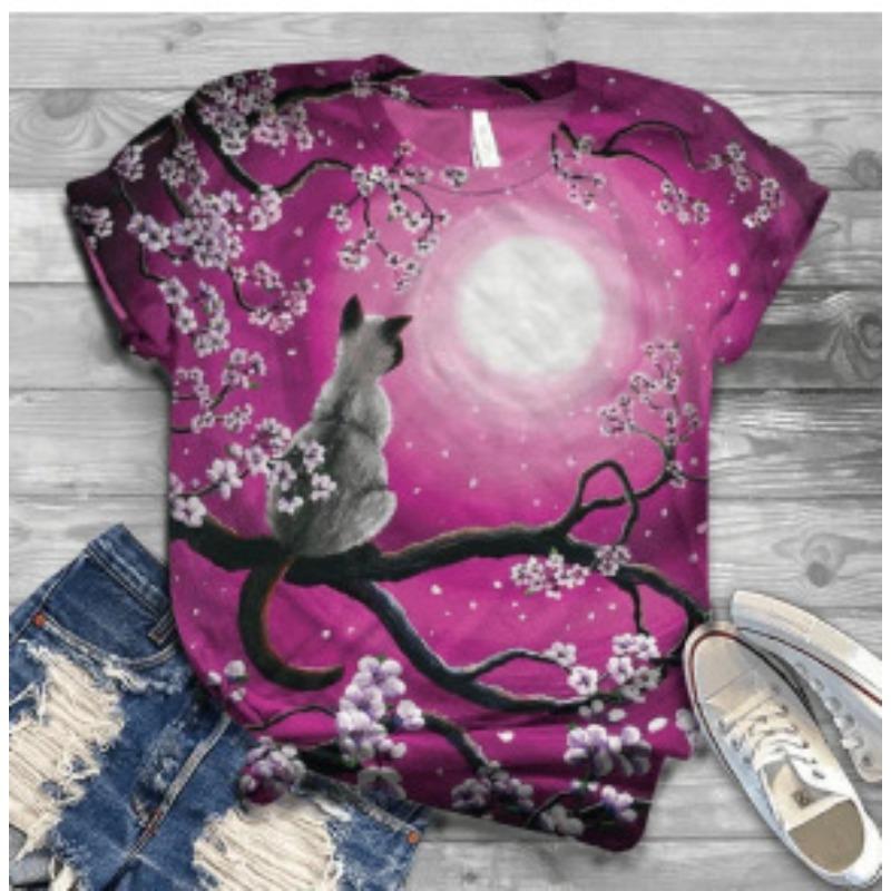 Summer Round Neck 3D Print Top Fashionable Casual Short Sleeved Women's T-shirts