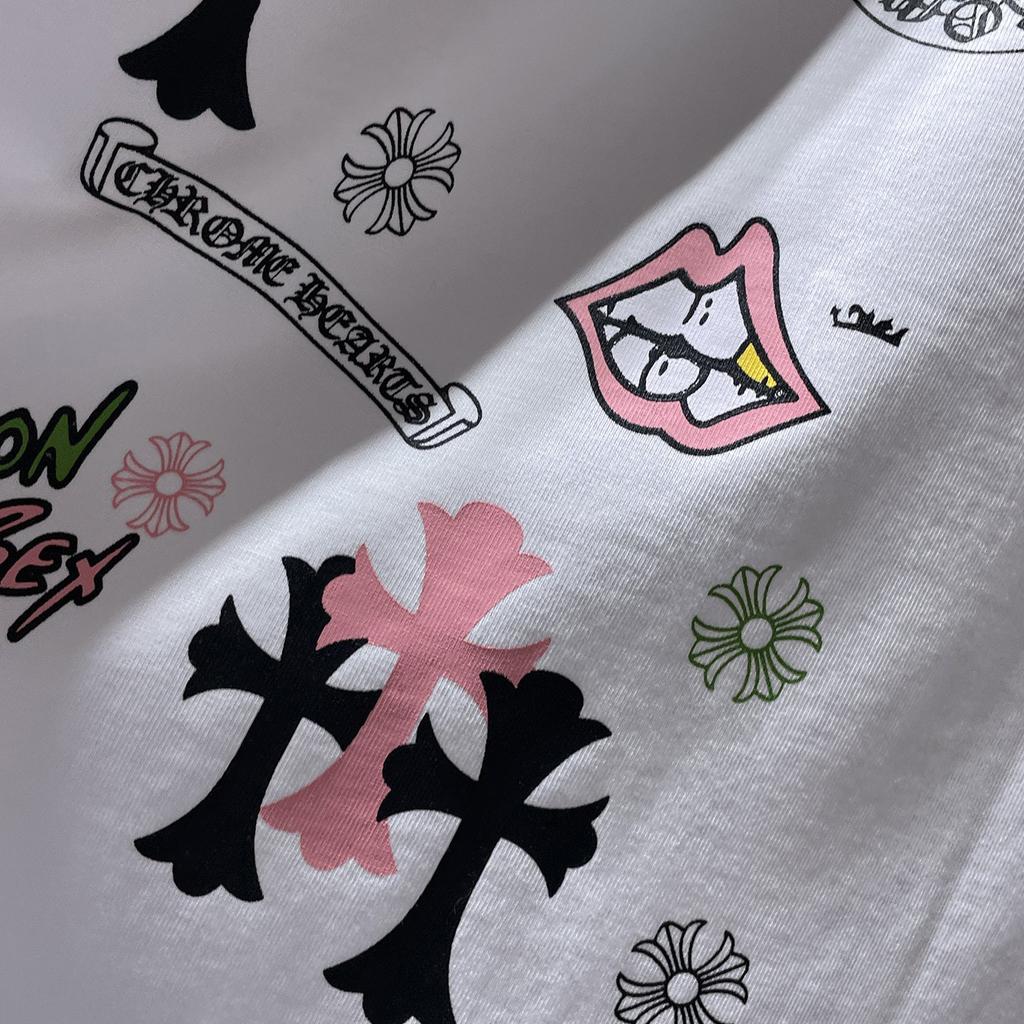 8958 CHROME HEARTS 2025 Summer New High Quality Cotton Round Neck Loose Large Size Men's and Women's T-shirt Couple T-shirt