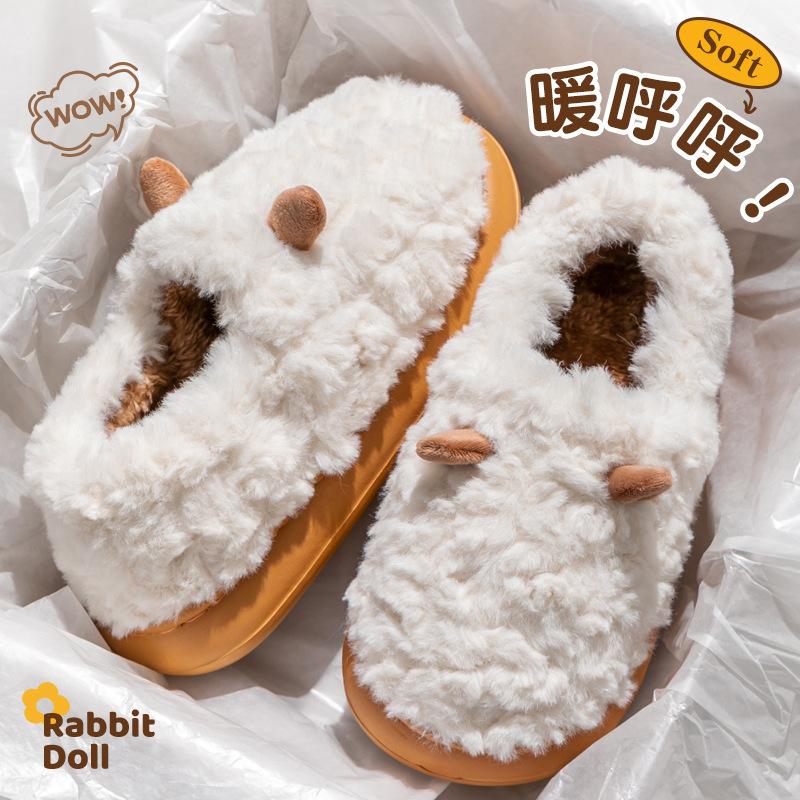 High Bag Heel Cotton Slippers Women's Winter New Snow Boots Fleece Thickened Bottom Non-slip Plush Cotton Shoes Women's Outer Wear