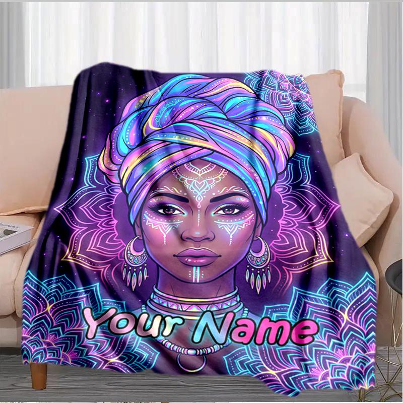1PC Custom Name Cosmic Mandala Portrait flannel blanket versatile,all-season throw suitable for the living room,bedroom,camping,travel,and gift