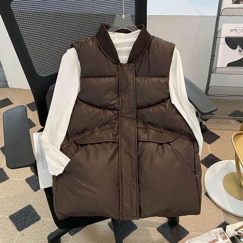 Vest for kvinner Vindtett Oversized Løs Ermeløs Vest Vinter Fortykket Dun Casual Vest
