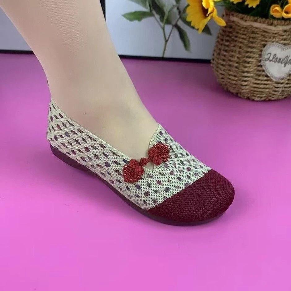 

Весенне-летняя тканевая обувь, летний новый стиль, удобная, дышащая, нескользящая плоская подошва, педали, полумягкая подошва, одинарная обувь 38 бордовый