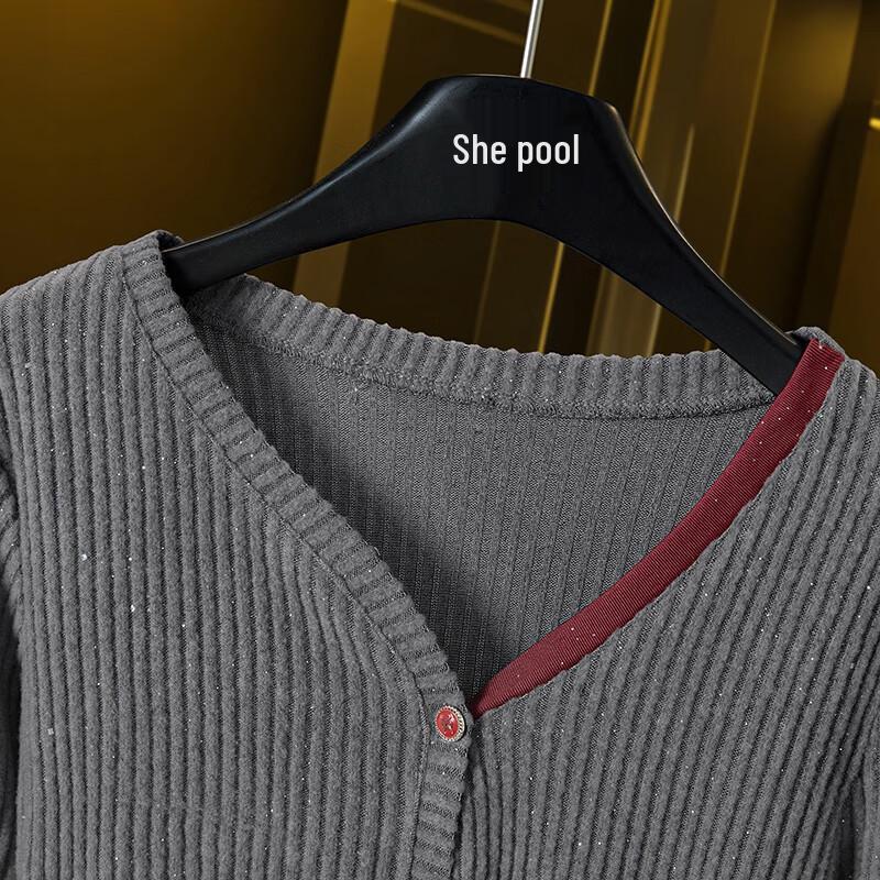 Women's V-Neck Contrast Patchwork Knit Cardigan