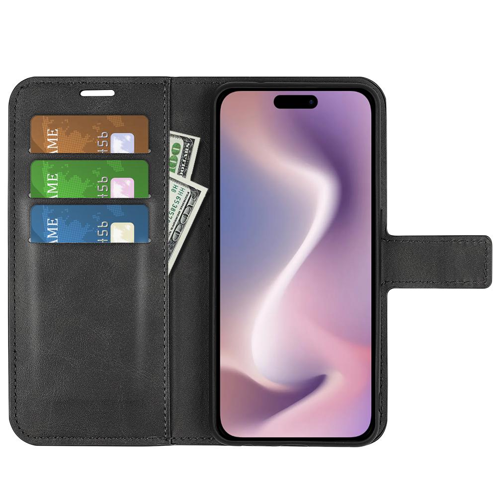 

For iPhone 16 Pro Max Case Calf Texture PU Leather Folio Flip Wallet Phone Cover Light Brown