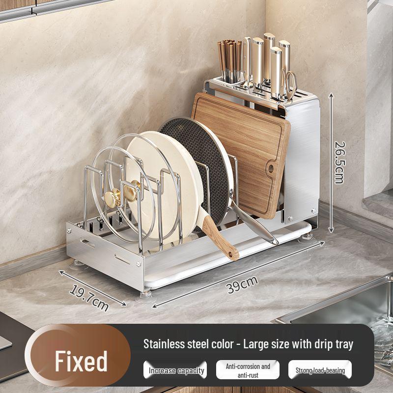 Extendable Stainless Steel Cookware Storage Rack for Kitchen Shelves and Under Sink Cabinets