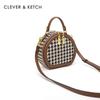 Fashion Niche Light Luxury One-shoulder Crossbody Bag Thousand Birds Check Small Round Bag Length 13cm Wide 8.5cm High 17cm