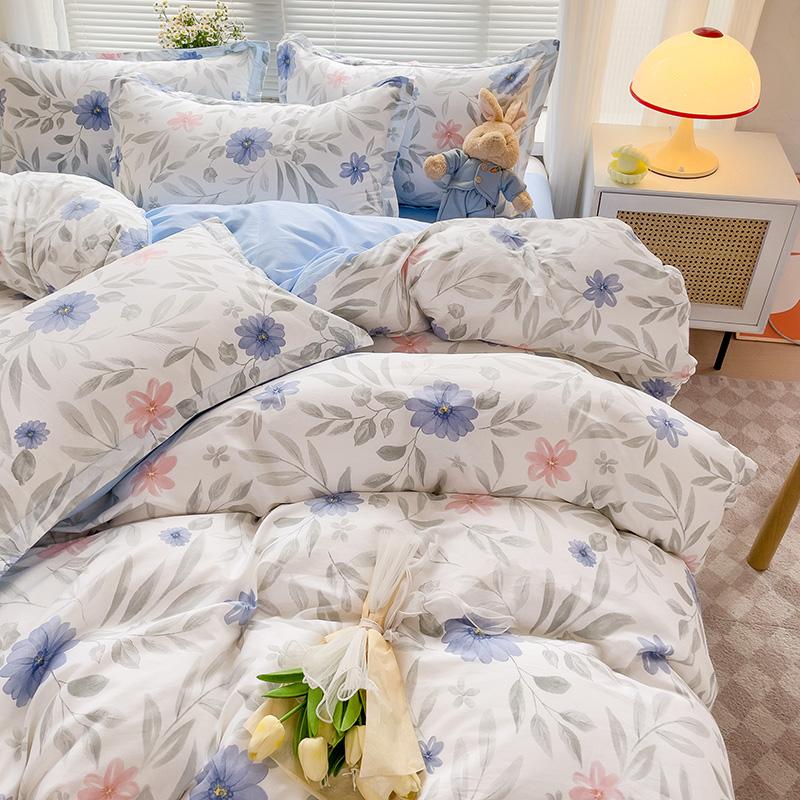 Pastel Fresh Floral Super Soft 100% Cotton Bedding Set  3Pcs-1 Duvet Cover 2 Pillowcases,Skin-friendly Comfortable,Quilt Cover