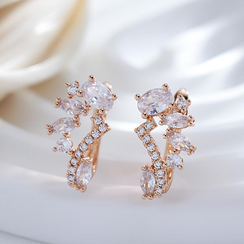 Fashion Natural Zircon English Earrings For Women Luxury  Rose Gold Color Party Wedding Jewelry  Alentines Gift