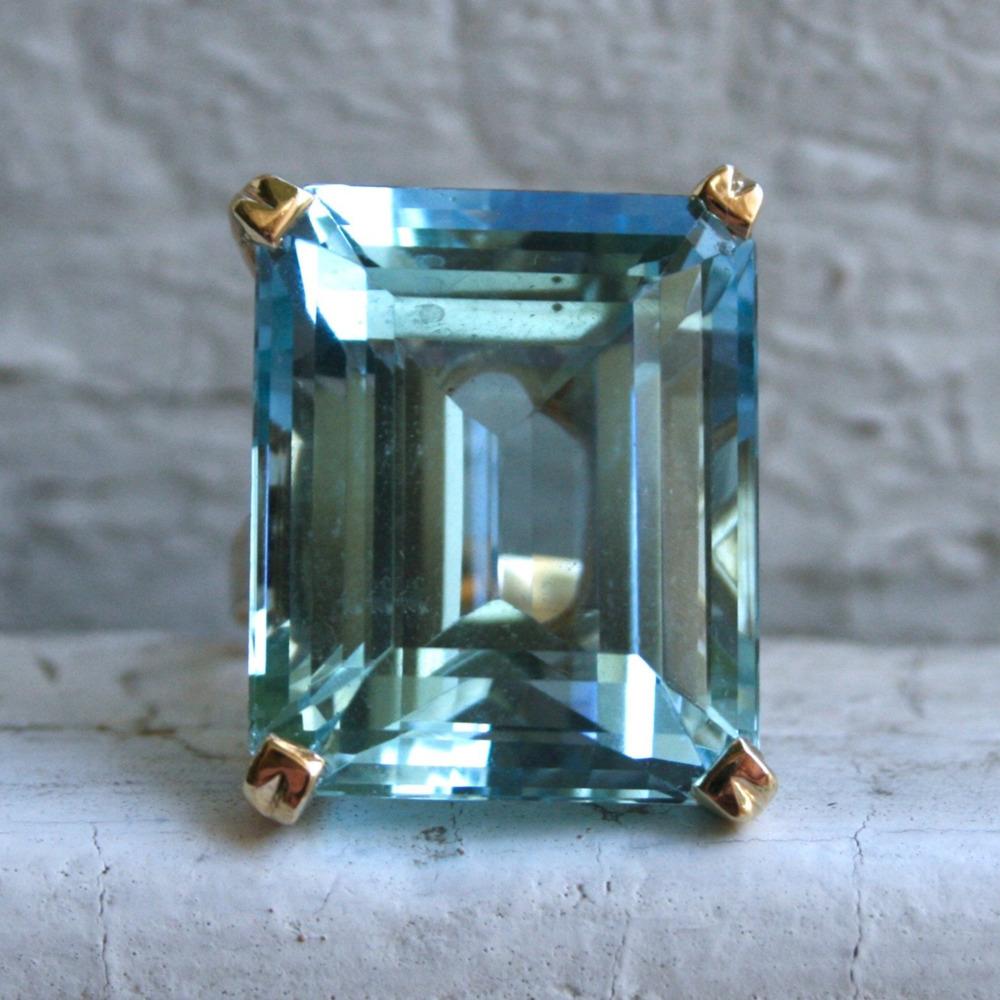 WOSIKATE Übertriebener Prinzessin Quadratischer Marineblauer Topas Ring Für Frauen Kupfer Mit 18 Karat Vergoldetem Modeschmuck Fingerring 7 gray