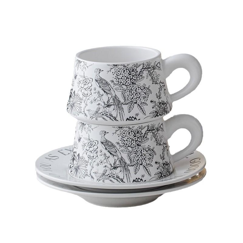Banxia Blume und Vogel High End Kaffeetasse und Untertasse Set Tassen Keramiktassen Exquisite Geburtstagsgeschenke für Frauen Souvenirtassen