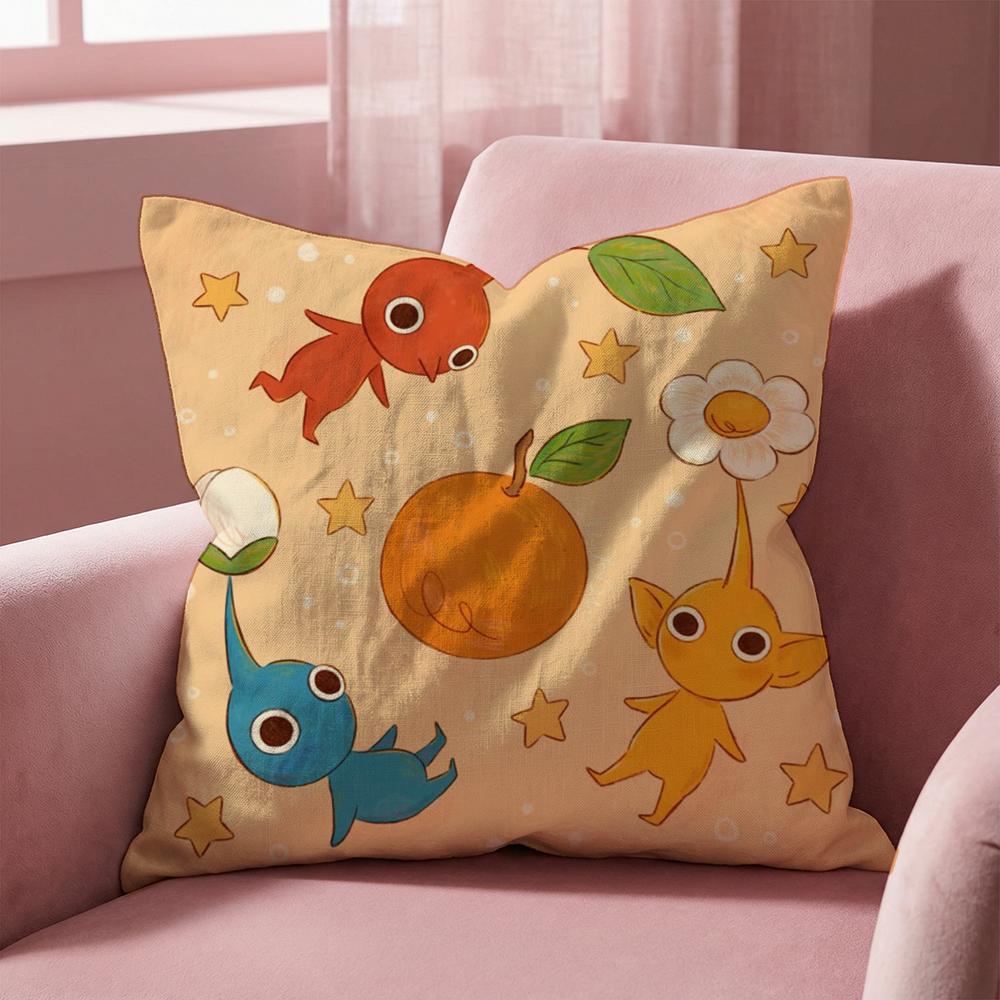 Cartoon Cute PIKMINS Cushion Cover Multi-Scene Pillow Cover for Home & Car - Reversible, Soft & Durable for Daily Use