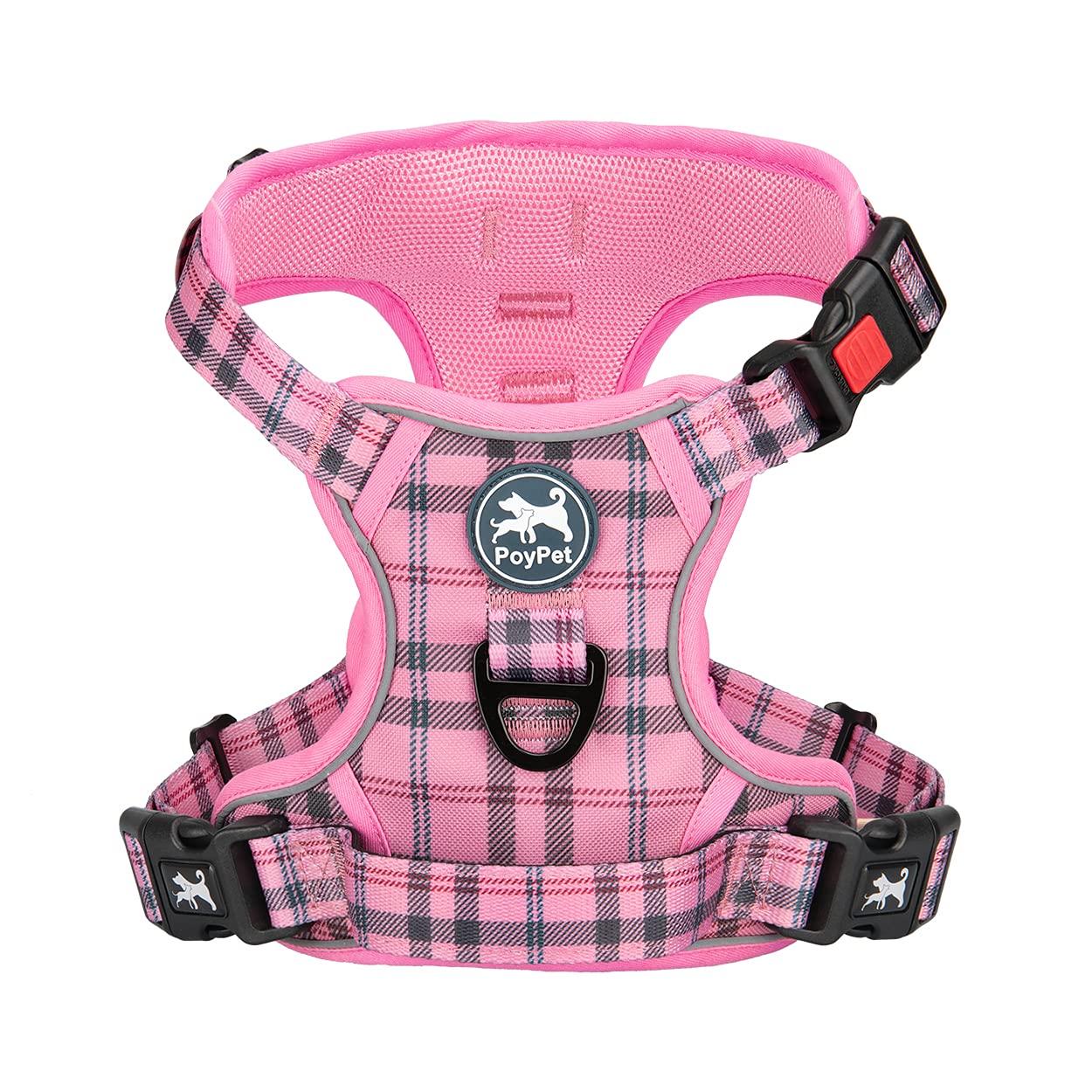 

PoyPet Dog Open Easy to Put On and Take Reduces Adjustable Night Reflective Two Leash Attachments on Front and For Medium and Large Walking Soft and