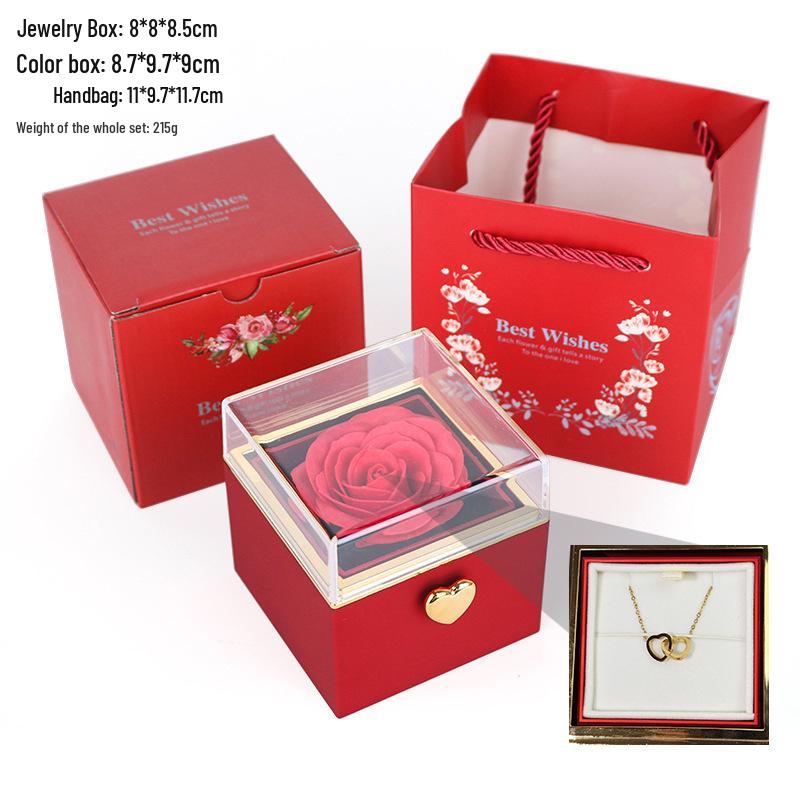 Valentine's Day Rotating Jewelry Gift Box with Necklace & Rose Flower