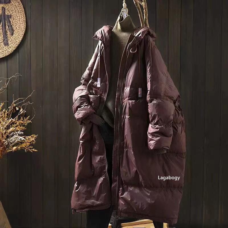 Winter Women Oversize Long Puffer Coat Female Thick Warm White Duck Down Jacket Hooded Loose Parkas Outwear
