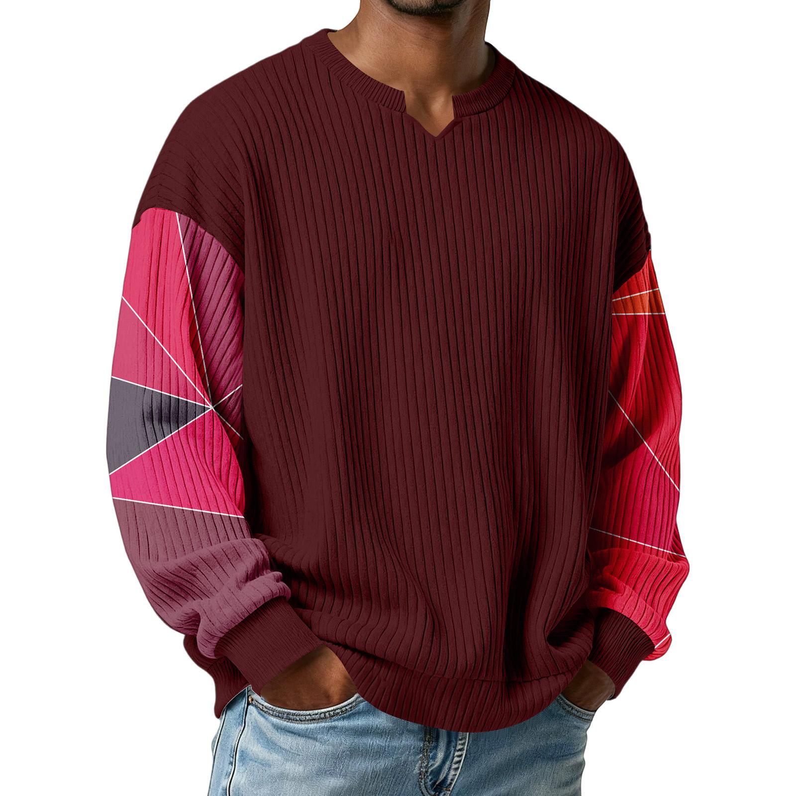 

Чоловіча камуфляжна стильна футболка з V-подібним вирізом, фактурна в рубчик, з довгим рукавом XL винний