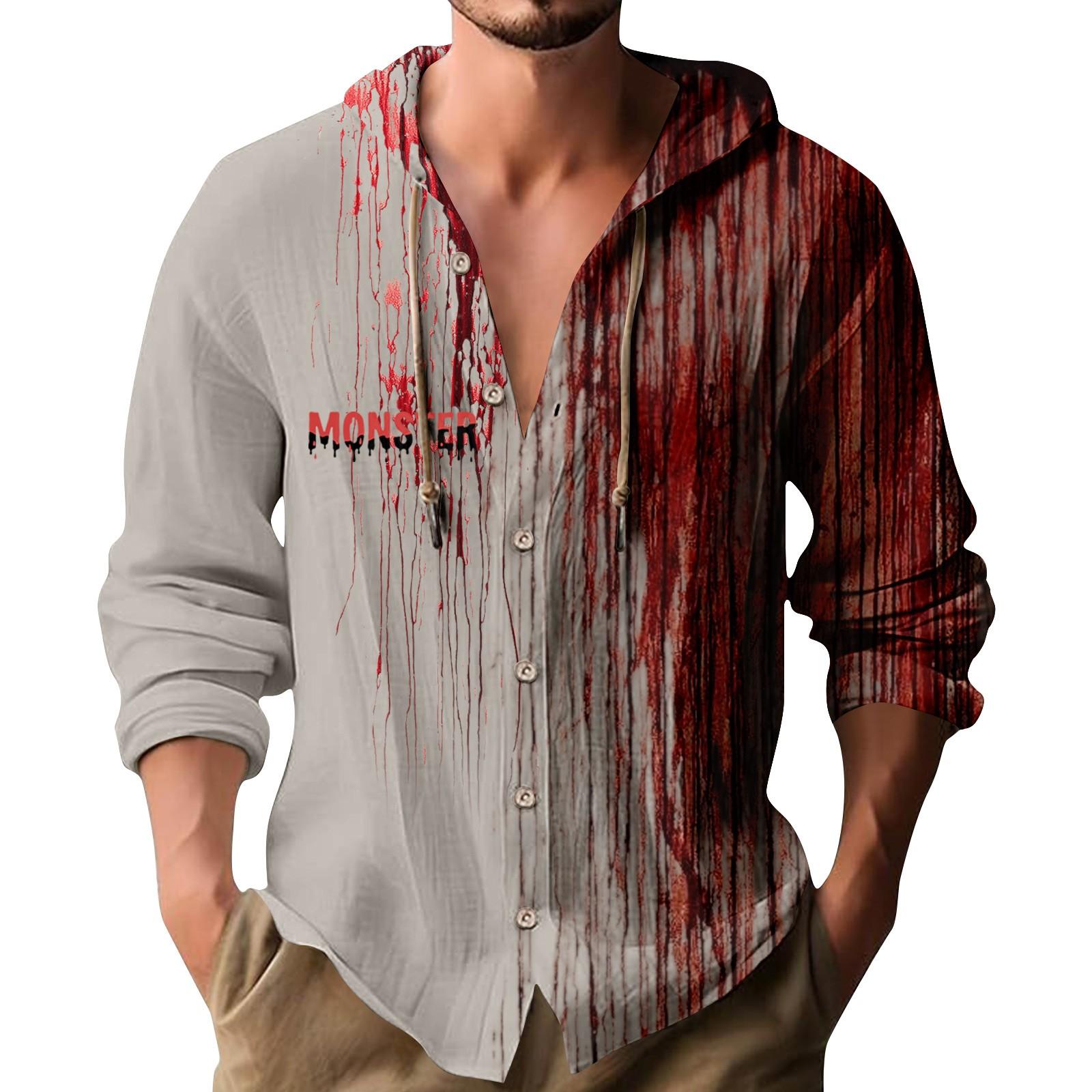

Halloween Printed Men s Shirt, Hooded Long-sleeved Hooded Jacket XL Кіновар