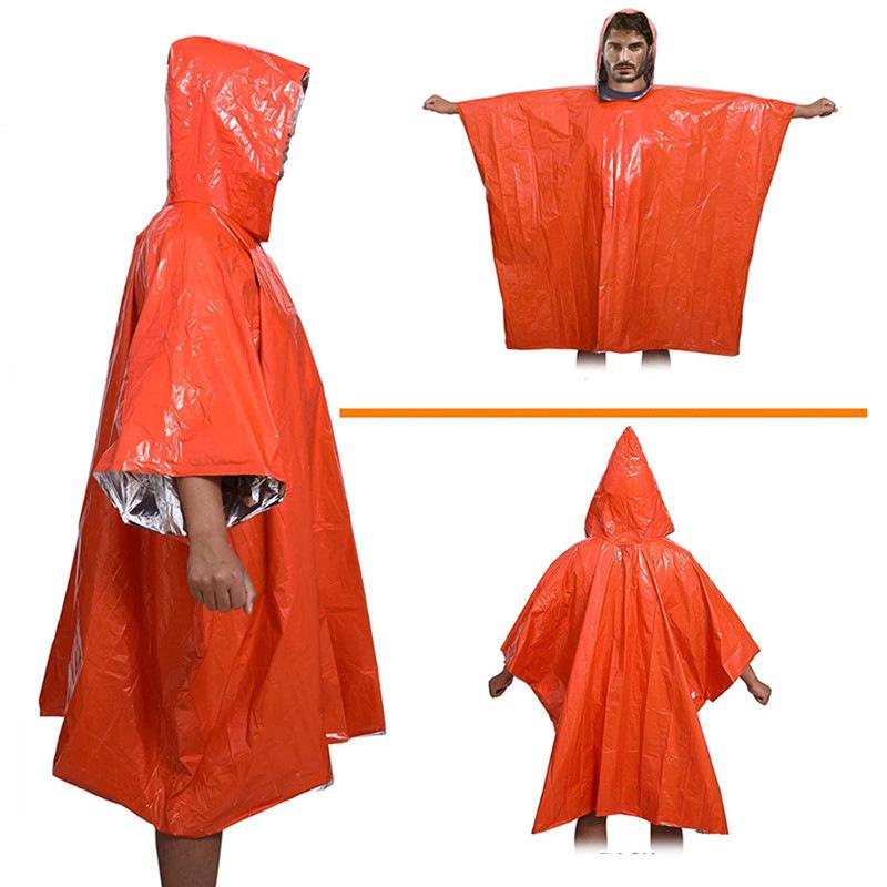 Emergency Raincoat Survival Gear for Camping, Thermal Insulation Blanket, Outdoor Rescue Kit