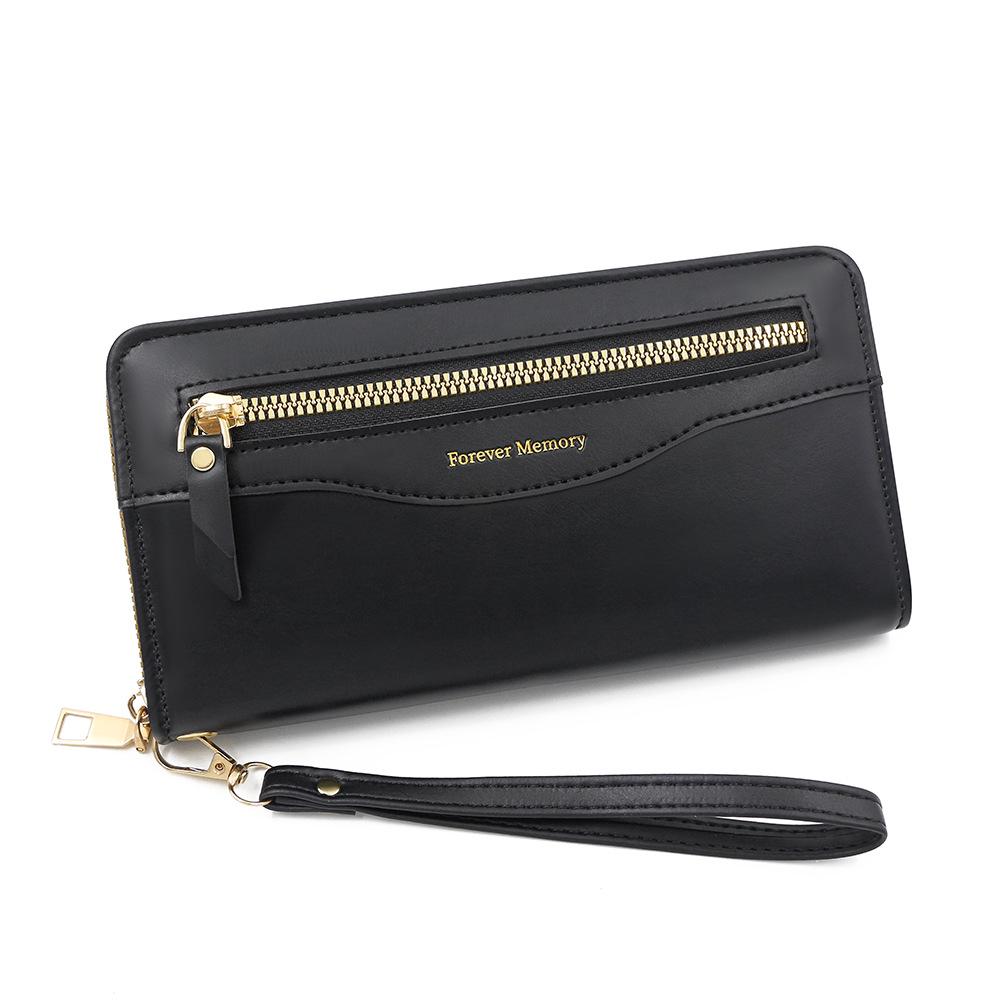 

Женский кошелек-клатч средней длины в панк-стиле на молнии - Большая вместимость для телефона, наличных и монет чёрный