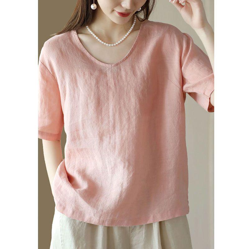 Damen Retro Baumwolle Leinen Übergröße Kurzarm Top - Schlankmachend, Vielseitig, Einfarbiges Freizeit-T-Shirt