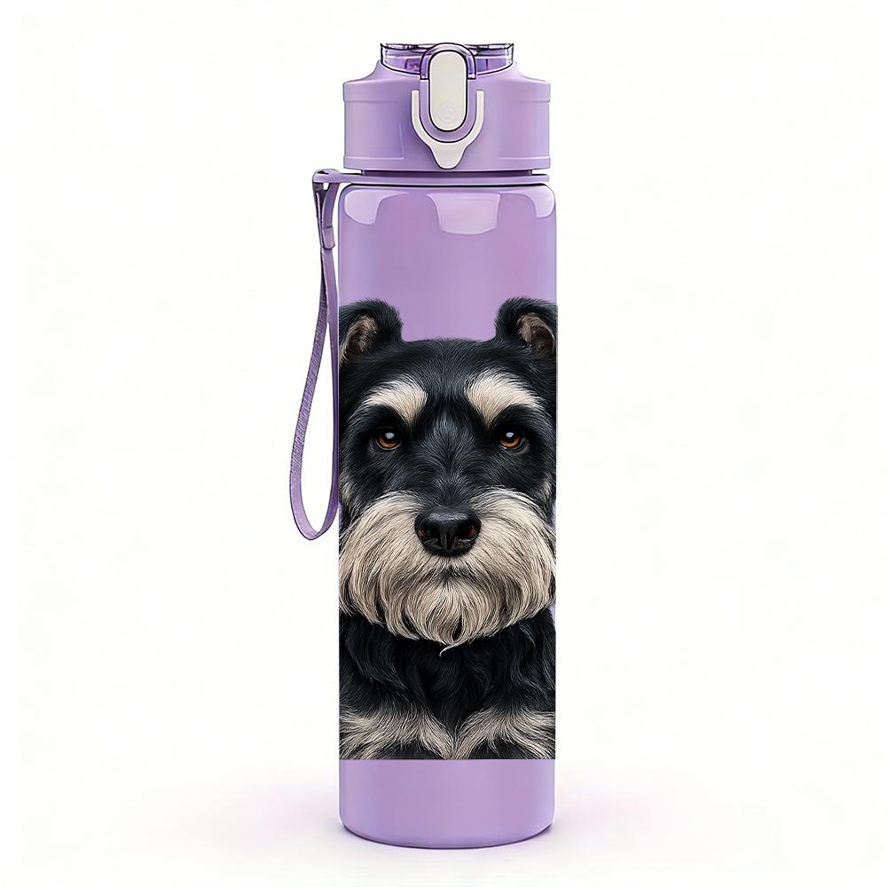1PC Black Silver Schnauzer Bust 750ml Color Plastic Sports Water Bottle Leakproof Flip Straw Lid For Sports Office Home Use
