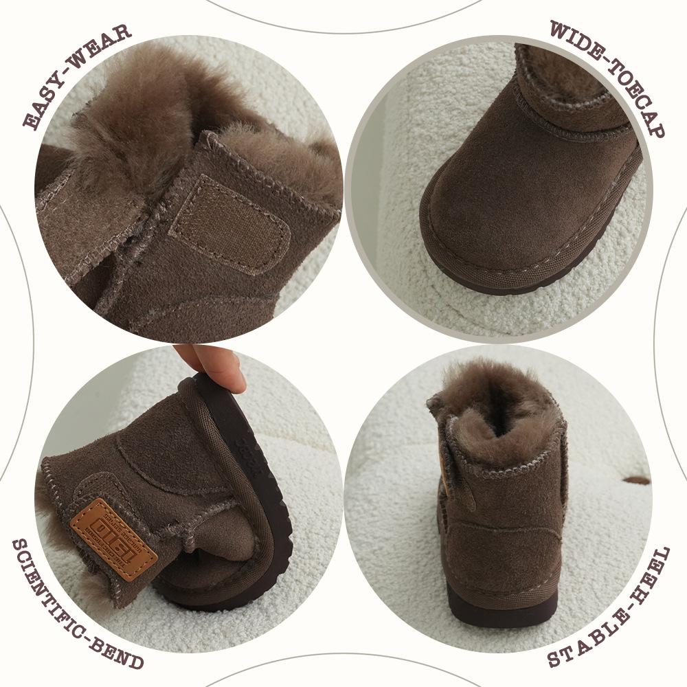 XSHX "Anti-splashing Fleece Leather · Wool Shoe Mouth" Children's Snow Boots Winter Boys and Girls Magic Stickers [Wenzhou Shoes]